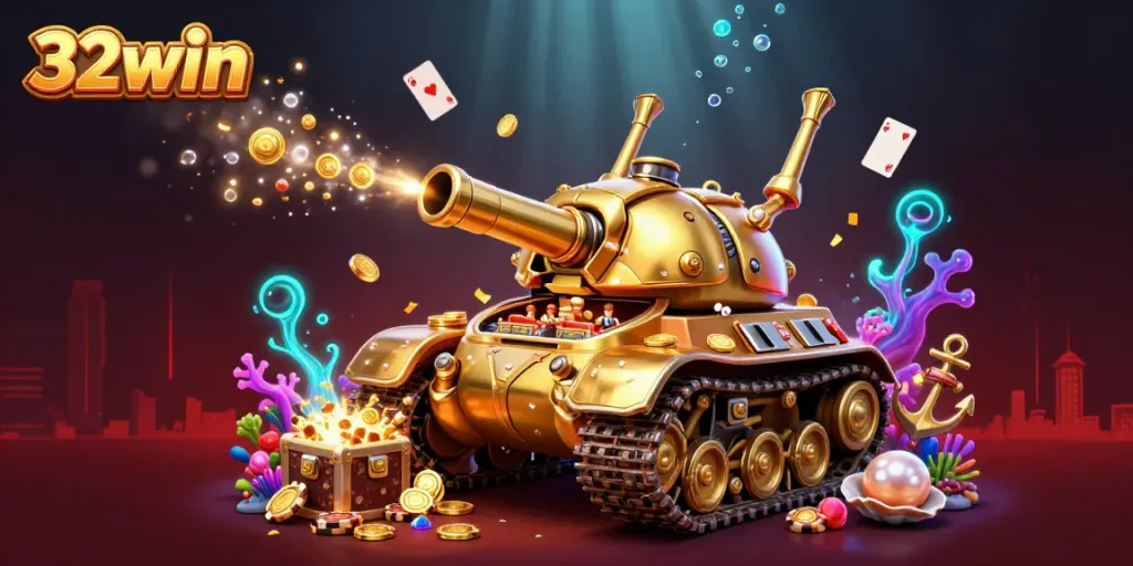 Engage in thrilling gameplay at 32win with a vibrant 3D casino tank bursting with excitement and treasures.